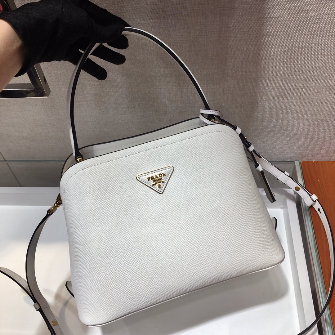 Prada Matinee Saffiano Leather Handbag Bag Tote White 1BA282